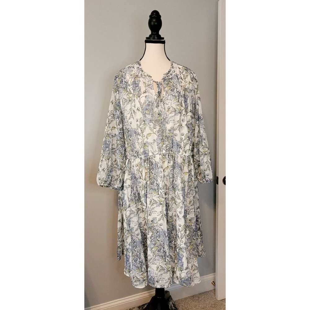 4X NWT Torrid Sheer Blue Floral Pockets Plus 26 Dress Elastic Waist Lined Spring